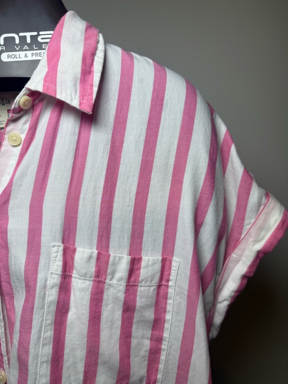 Style & Co -Pink Striped Button-Up Short Sleeve Top - Casual Women’s Shirt - Picture 7 of 11
